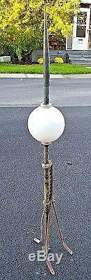 Antique Copper Lightning Rod Weathervane Spear Point Tip Milk Glass Ball 46