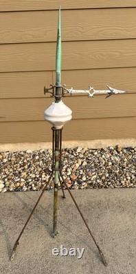 Antique Copper Lightning Rod Weathervane & White Milk Glass Indicator Ball 36 T