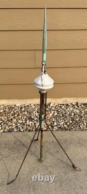 Antique Copper Lightning Rod Weathervane & White Milk Glass Indicator Ball 36 T