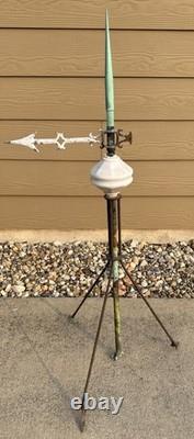 Antique Copper Lightning Rod Weathervane & White Milk Glass Indicator Ball 36 T