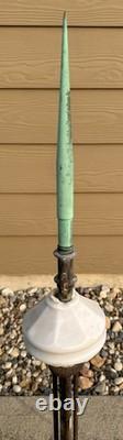 Antique Copper Lightning Rod Weathervane & White Milk Glass Indicator Ball 36 T Antique Copper Lightning Rod Weathervane & White Milk Glass Indicator Ball 36 T