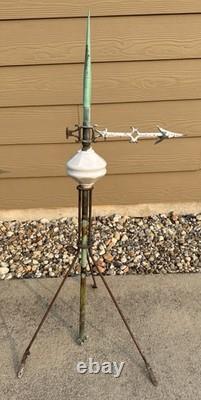Antique Copper Lightning Rod Weathervane & White Milk Glass Indicator Ball 36 T