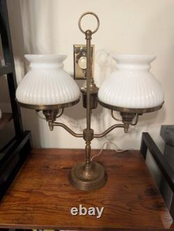 Antique Double Globe Student Desk Lamp White Milk Glass