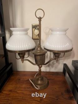 Antique Double Globe Student Desk Lamp White Milk Glass