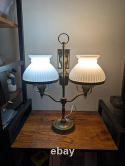 Antique Double Globe Student Desk Lamp White Milk Glass