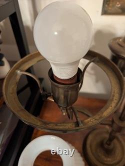 Antique Double Globe Student Desk Lamp White Milk Glass