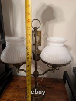 Antique Double Globe Student Desk Lamp White Milk Glass
