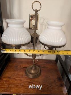 Antique Double Globe Student Desk Lamp White Milk Glass