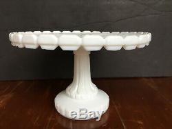 Antique EAPG Atterbury 6 Tall Milk Glass Cake Stand WAFFLE Pattern 1880's RARE