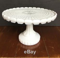 Antique EAPG Atterbury 6 Tall Milk Glass Cake Stand WAFFLE Pattern 1880's RARE