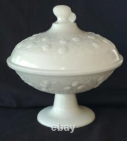 Antique EAPG Hobbs Brockunier MILK GLASS Compote With Lid BLACKBERRY PATTERN 187Os