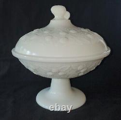 Antique EAPG Hobbs Brockunier MILK GLASS Compote With Lid BLACKBERRY PATTERN 187Os