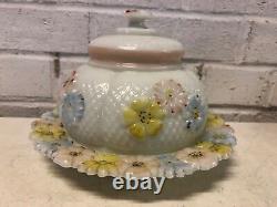 Antique EAPG Possibly Consolidated Milk Glass Cosmos Covered Butter Dish