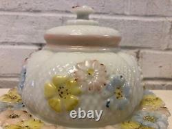 Antique EAPG Possibly Consolidated Milk Glass Cosmos Covered Butter Dish