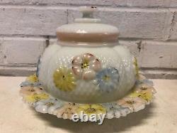 Antique EAPG Possibly Consolidated Milk Glass Cosmos Covered Butter Dish