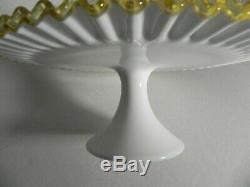 Antique Fenton Art Glass 1940's Gold Crest Milk Glass 13 Cake Stand Superb Cond