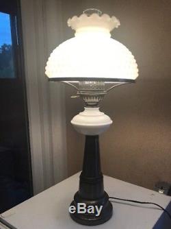 Antique Fenton Lamp Milk Glass Hobnail Gone With The Wind 25 Heavy