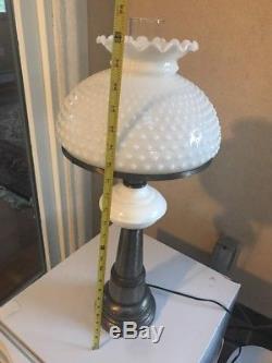 Antique Fenton Lamp Milk Glass Hobnail Gone With The Wind 25 Heavy