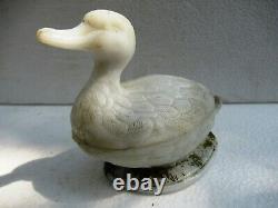 Antique French Eapg Vallerysthal Milk Glass Standing Duck Covered Butter Dish F