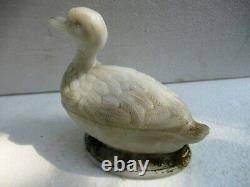 Antique French Eapg Vallerysthal Milk Glass Standing Duck Covered Butter Dish F