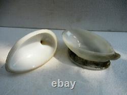 Antique French Eapg Vallerysthal Milk Glass Standing Duck Covered Butter Dish F