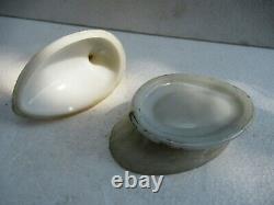 Antique French Eapg Vallerysthal Milk Glass Standing Duck Covered Butter Dish F