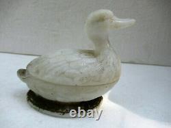 Antique French Eapg Vallerysthal Milk Glass Standing Duck Covered Butter Dish F