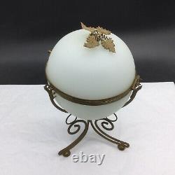 Antique French Gilt Gold Ormolu Flower Leaf White Milk Egg Hinged Box