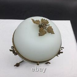 Antique French Gilt Gold Ormolu Flower Leaf White Milk Egg Hinged Box