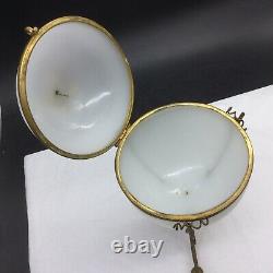 Antique French Gilt Gold Ormolu Flower Leaf White Milk Egg Hinged Box