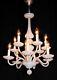 Antique French Opaline Milk Glass Chandelier 2 Tier 12 Arms Lights