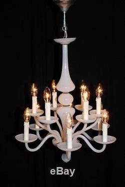 Antique French Opaline Milk glass chandelier 2 tier 12 arms lights