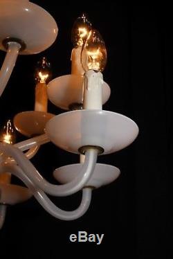 Antique French Opaline Milk glass chandelier 2 tier 12 arms lights