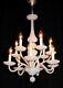 Antique French Opaline Milk Glass Chandelier 2 Tier 12 Arms Lights France