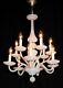 Antique French Opaline Milk Glass Chandelier 2 Tier 12 Arms Lights France