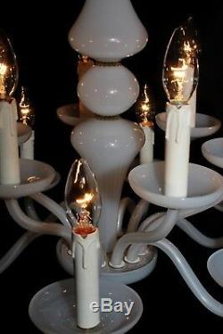 Antique French Opaline Milk glass chandelier 2 tier 12 arms lights France