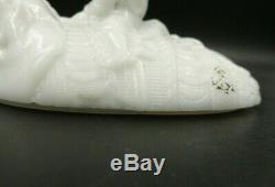 Antique French Vallerysthal Portieux opaline milk glass elephant covered dish
