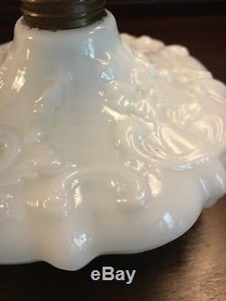 Antique Gone With The Wind Miniature Oil Lamp White Milk Glass S1292