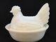 Antique Greentown Glass Milk Glass Hen Covered Dish Rare Mint Condition