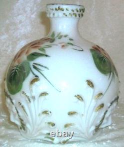Antique Hand Painted Floral Dithridge White Milk Glass Lion Head Barber Bottle