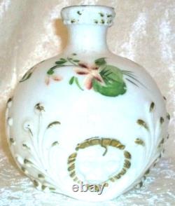 Antique Hand Painted Floral Dithridge White Milk Glass Lion Head Barber Bottle