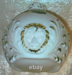 Antique Hand Painted Floral Dithridge White Milk Glass Lion Head Barber Bottle