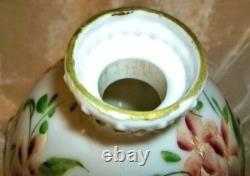 Antique Hand Painted Floral Dithridge White Milk Glass Lion Head Barber Bottle