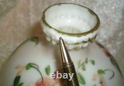 Antique Hand Painted Floral Dithridge White Milk Glass Lion Head Barber Bottle