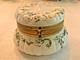 Antique Hand Painted White Milk Glass Footed Trinket Box 5 Wide Gold Hardware