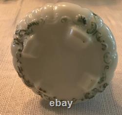 Antique Hand Painted White Milk Glass Footed Trinket Box 5 Wide Gold Hardware