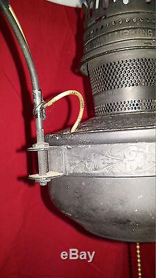 Antique Hanging Aladdin # 23 Electrified Oil Lamp withMilk Glass Shade, Smoke Bell