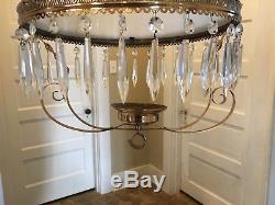 Antique Hanging Library Light Chandelier Prisms White Milk Glass Shade Parts