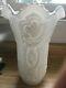 Antique Imperial Milk Glass Doeskin Scroll And Flower Pattern Vase