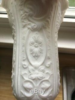 Antique Imperial Milk Glass Doeskin Scroll and Flower Pattern Vase